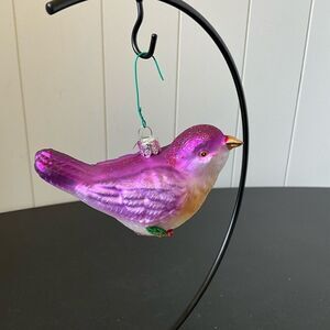 KSA Old World Christmas Hanging Ornament Colorful Glass Bird Pink 4.5" Long